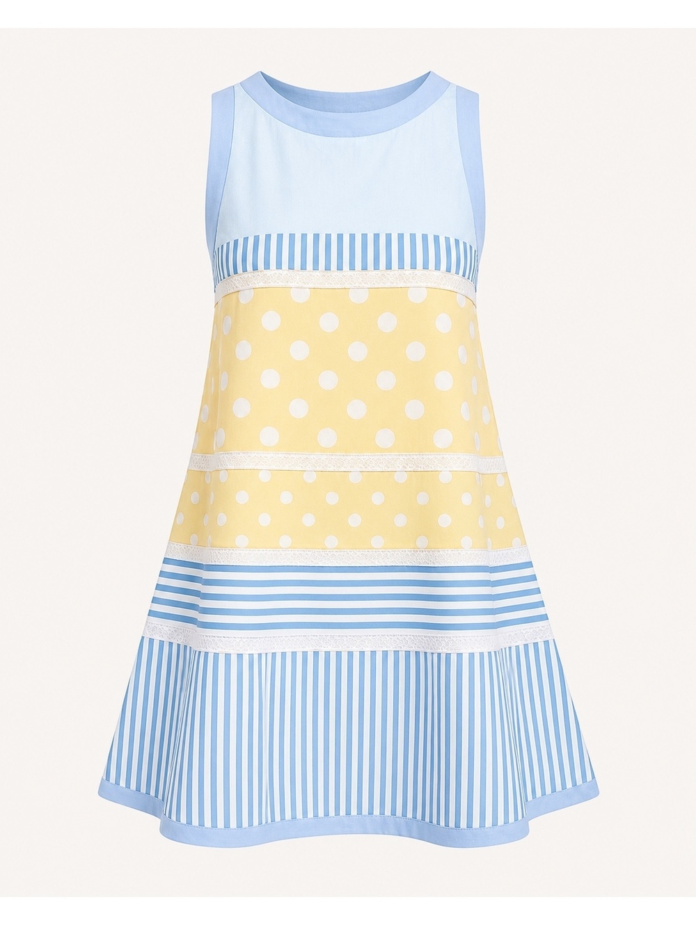 Patchwork Polka Dot Stripe Sleeveless Summer Dress - Picture 2 of 7